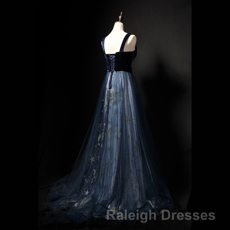 Elegant Long Lace Up Velvet Tulle Prom Dress Modest Prom Gowns