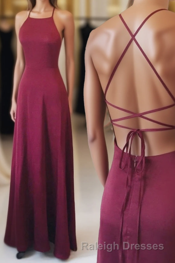 A Line Spaghetti Straps Long Backless Floor Length Bridesmaid Dress Prom Dress Main image