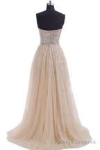 Fairytale Glitter Champagne Bling Strapless Long Prom Dress