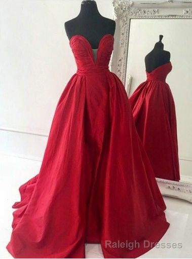 Deep V Neck Red Strapless Prom Dress
