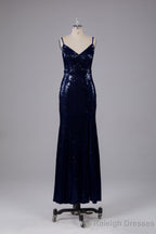 Mermaid Sequins Spaghetti Straps Long Bridesmaid Dress