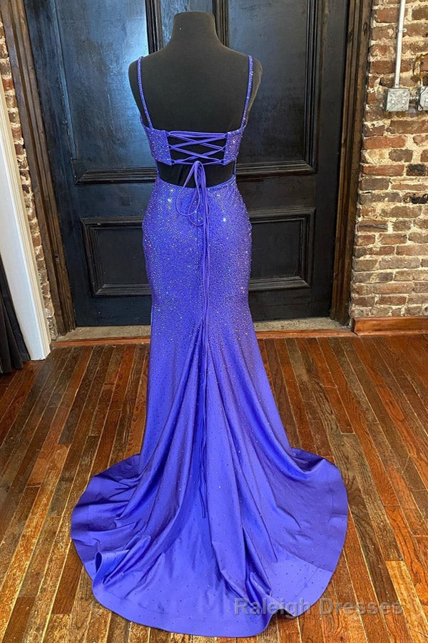 Mermaid Purple Satin Sequins Long Prom Dress With Side Slit Secondary image