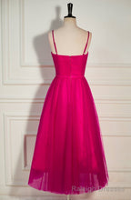 Fuchsia Straps A-line Tulle Tea-Length Prom Dress