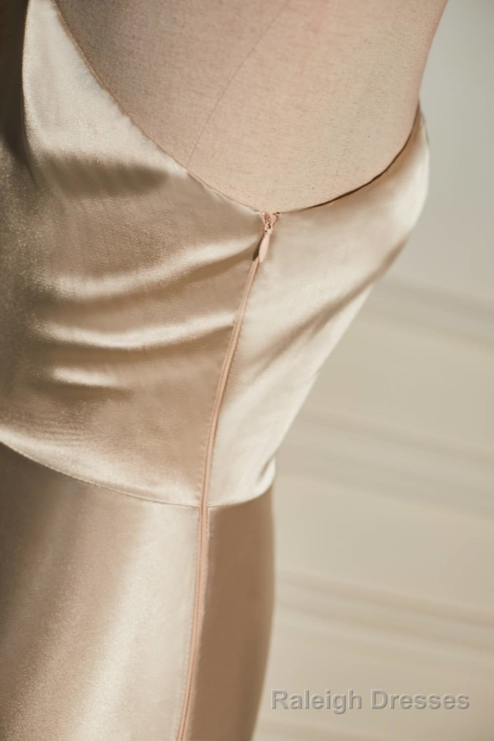 Champagne One Shoulder A-line Satin Long Dress with Slit