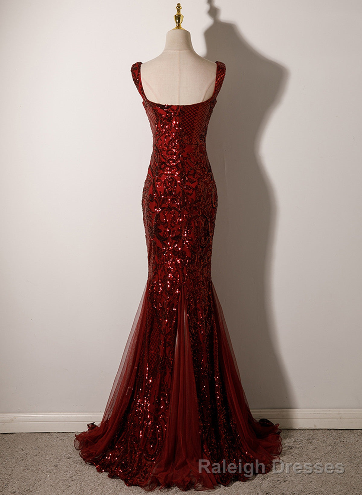 Wine Red Straps Sweetheart Mermaid Long Party Dress, Wine Red Sequins Prom Dress Secondary image