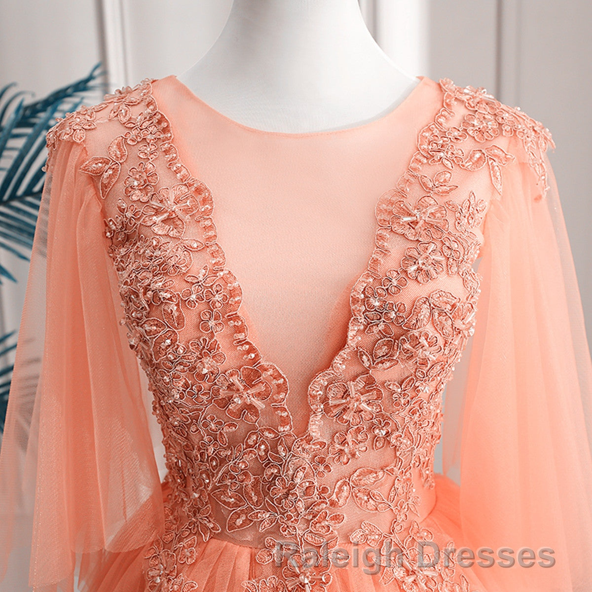 Lovey Tulle V Neckline Long Prom Dresses With Lace A Line Tulle Sweet 16 Dresses