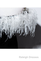 Black Velvet Mermaid Prom Dress with Feather, Off the Shoulder Long Evening Gown