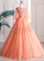 Lovey Tulle V Neckline Long Prom Dresses With Lace A Line Tulle Sweet 16 Dresses