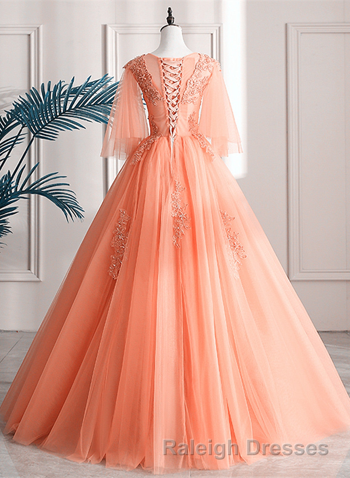Lovey Tulle V Neckline Long Prom Dresses With Lace A Line Tulle Sweet 16 Dresses
