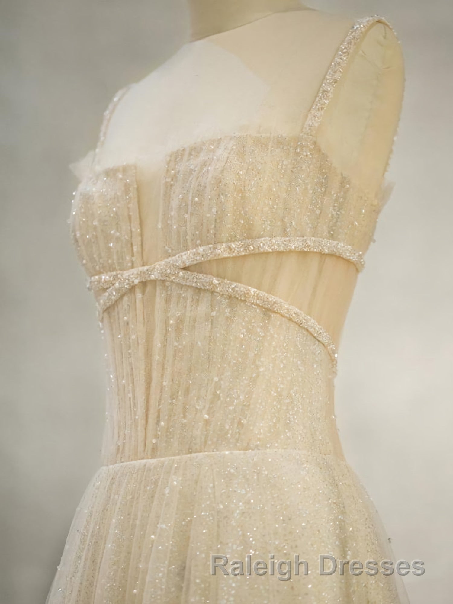 Champagne Tulle Long Prom Dress, Champagne Tulle Formal Dress