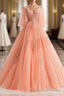 Lovey Tulle V Neckline Long Prom Dresses With Lace A Line Tulle Sweet 16 Dresses