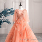 Lovey Tulle V Neckline Long Prom Dresses With Lace A Line Tulle Sweet 16 Dresses