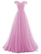 Beautiful Lavender Tulle Off Shoulder Long Formal Dress, Beautiful Party Gowns