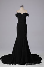 Off The Shoulder Hourglass Court Train Bridesmaid Dresses