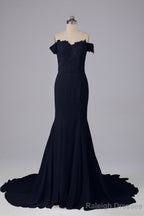 Off The Shoulder Hourglass Court Train Bridesmaid Dress