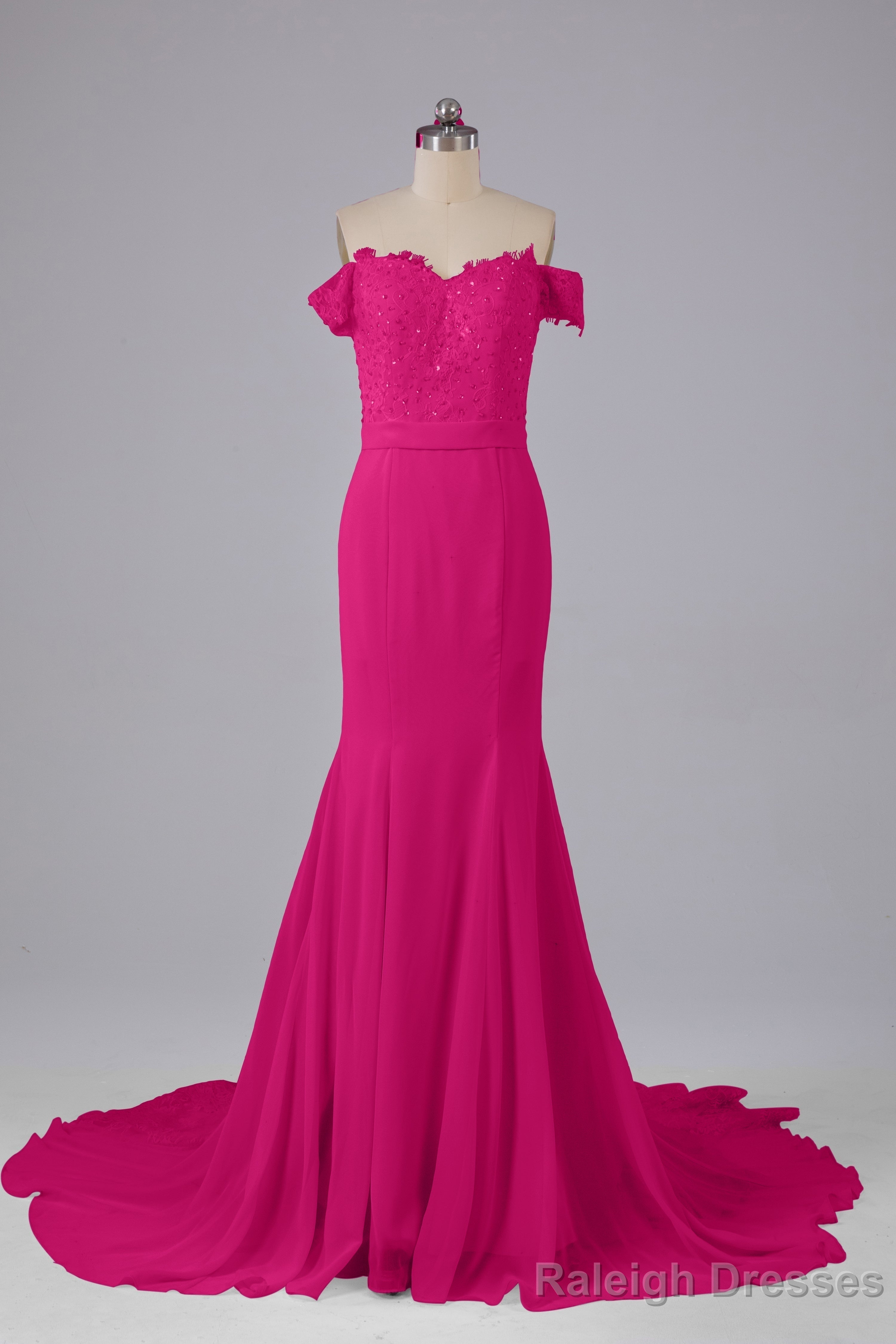 Off The Shoulder Hourglass Court Train Bridesmaid Dress