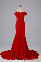 Off The Shoulder Hourglass Court Train Bridesmaid Dresses