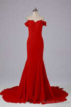 Off The Shoulder Hourglass Court Train Bridesmaid Dress