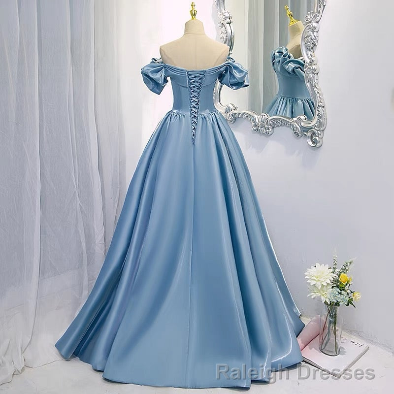 Off Shoulders Ball Gowns Poofy Dusty Blue Prom Dress