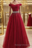 Off Shoulders Red Tulle Floor Length Prom Dress