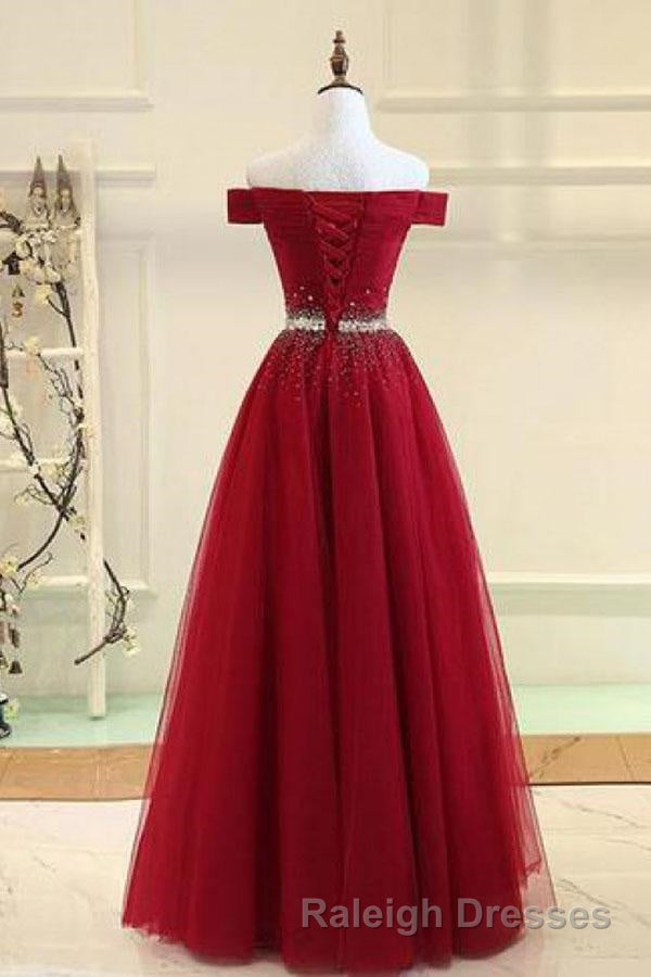 Off Shoulders Red Tulle Floor Length Prom Dresses Secondary image