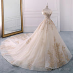 Off The Shoulder Ball Gowns Sweetheart Wedding Dress, Long Appliques Bridal Dress