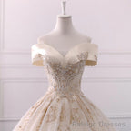 Off The Shoulder Ball Gown Sweetheart Wedding Dress, Long Appliques Bridal Dress