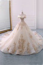 Off The Shoulder Ball Gowns Sweetheart Wedding Dress, Long Appliques Bridal Dress