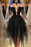 Off Shoulder Lace Applique Black Tulle Short Homecoming Graduation Dresses