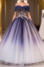 Ombre Ball Gown Prom Dresses Quinceanera Dresses with Delicate Gold Appliques
