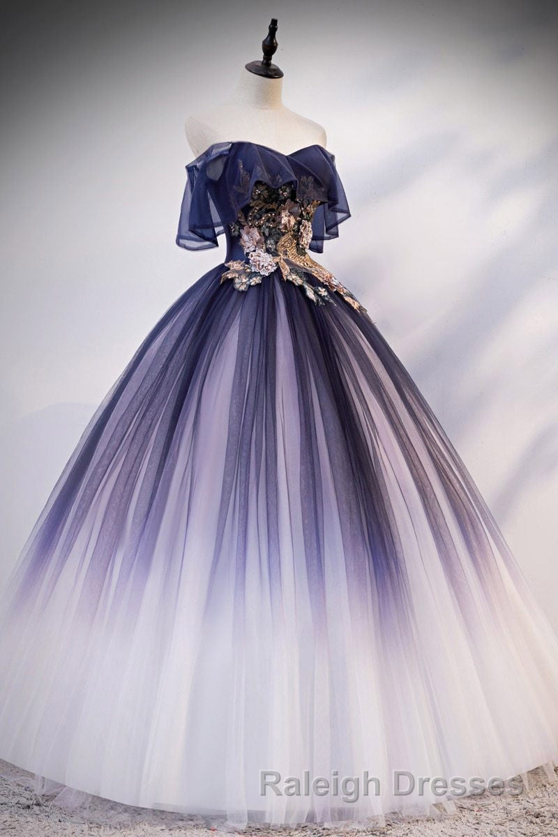 Ombre Ball Gown Prom Dresses Quinceanera Dresses with Delicate Gold Appliques