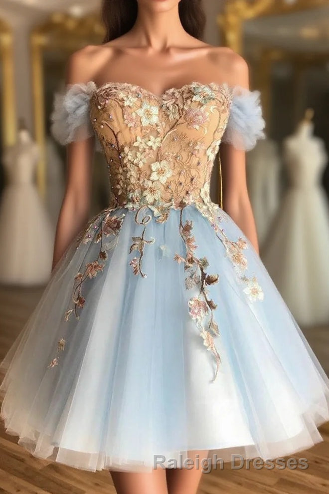 Pretty Lace Up Appliques Short Light Blue Homecoming Dresses Main image