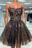 Black Spaghetti Straps Appliques Tulle Short Homecoming Dresses