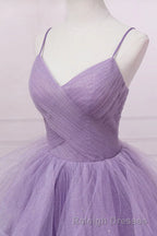 Princess Lavender Sparkly Spaghetti Straps Long Prom Dress Floor Length Evening Gown