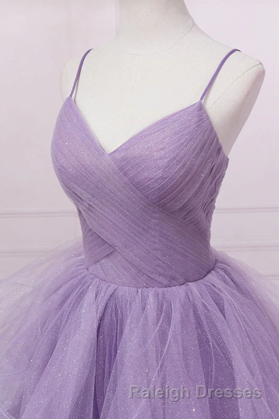 Princess Lavender Sparkly Spaghetti Straps Long Prom Dress Floor Length Evening Gown