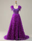Purple A-Line Ruffle Glitter Long Prom Dress With Split