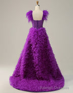 Purple A Line Ruffle Glitter Long Prom Dress With Split