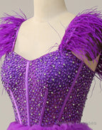 Purple A-Line Ruffle Glitter Long Prom Dress With Split