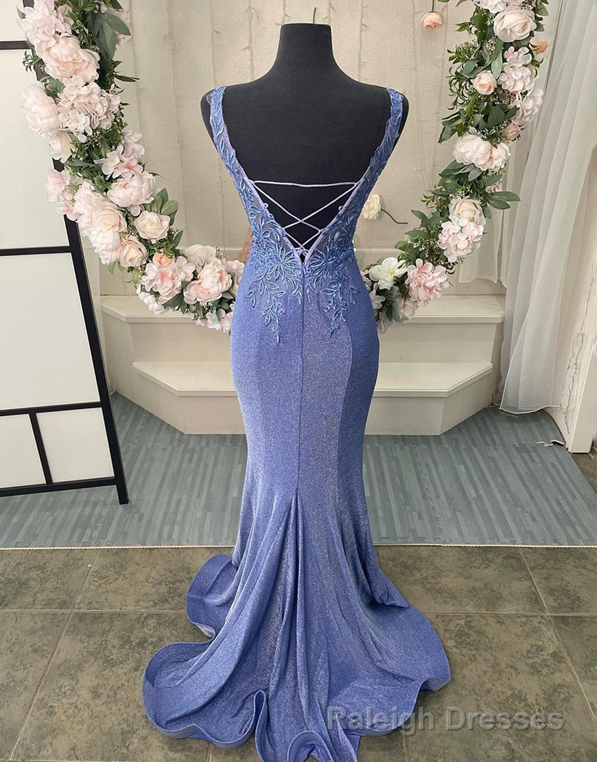 Purple V-Neck Corset Back Long Prom Dress With Appliques Secondary image