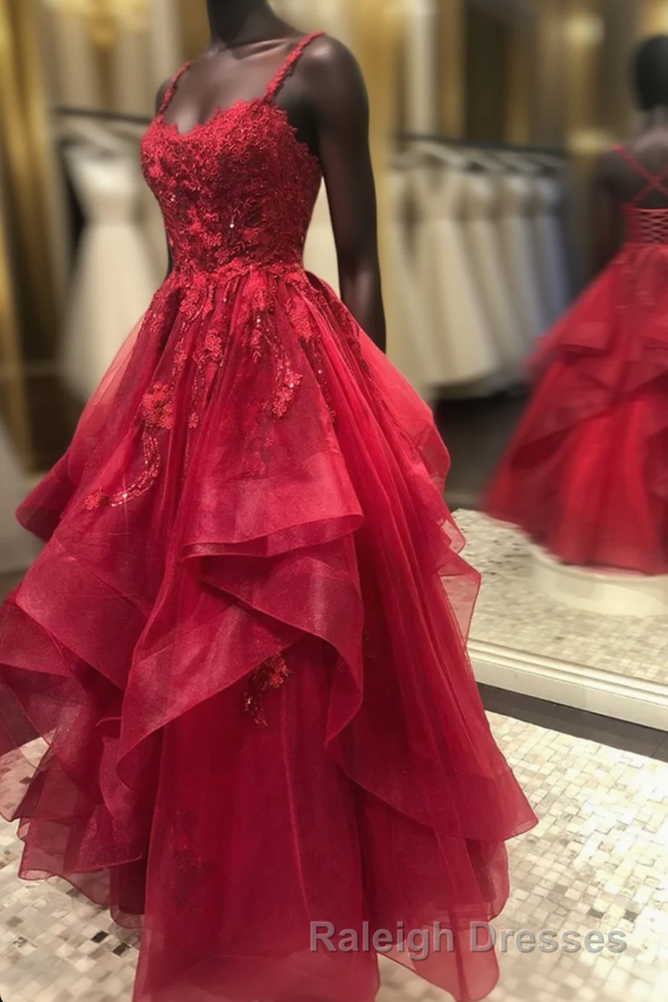 Dark Red Cross Back Tulle Long Formal Dress, Dark Red Evening Dress Prom Dress