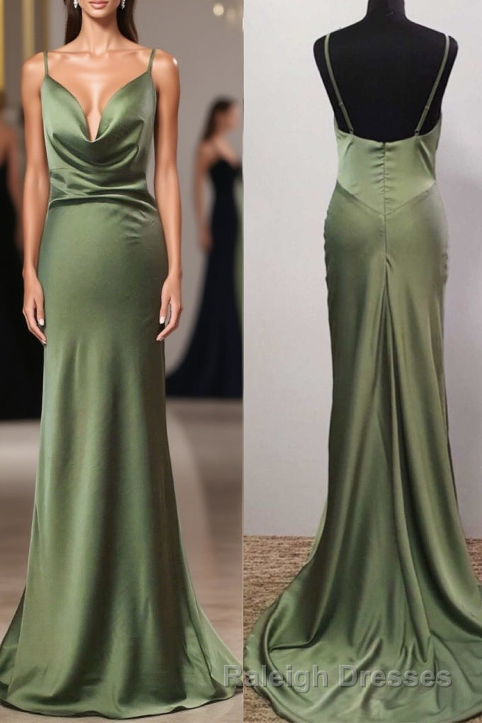 Olive Green Cowl Neck Trump Long Prom Dress Main image