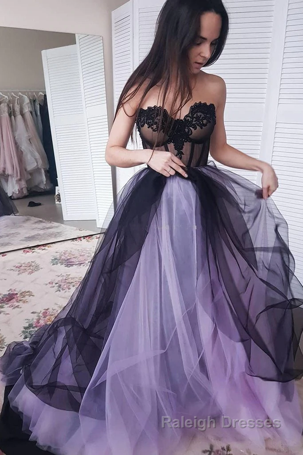 Green/Purple Elegant Lace Tulle A-Line Long Tulle Formal Prom Dress Evening Gown Sexy Backless Wedding Dress Secondary image