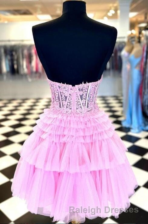Strapless Sheer Lace Corset Homecoming Dress with Ruffle Tulle Skirt Secondary image