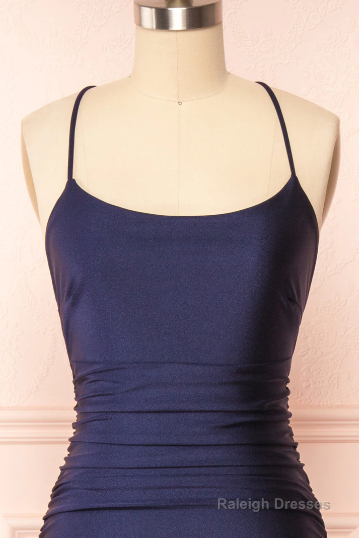 Sexy Mermaid Halter Sleeveless Navy Blue Long Prom Dresses