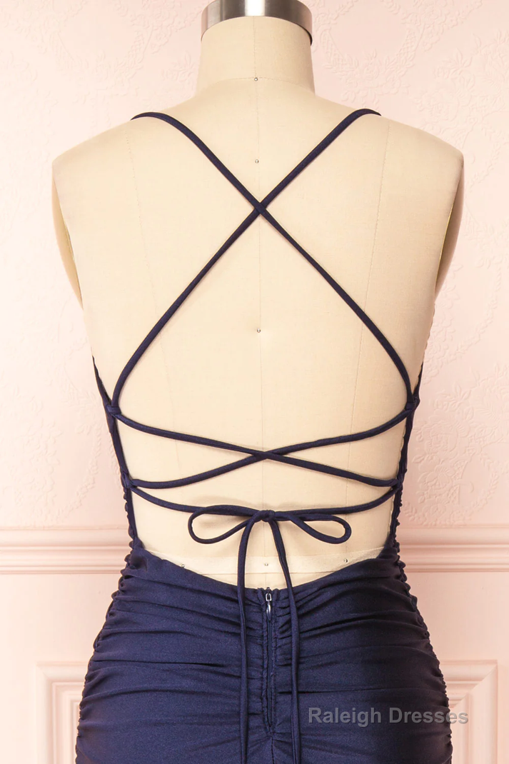 Sexy Mermaid Halter Sleeveless Navy Blue Long Prom Dresses