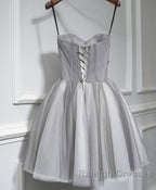 Gray Tulle Short A Line Prom Dresses Homecoming Dresses