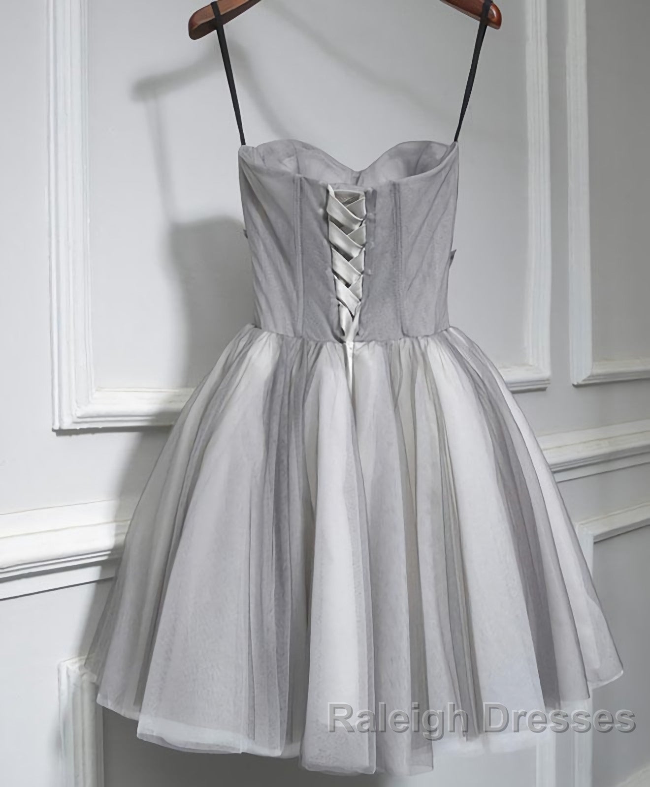 Gray Tulle Short A Line Prom Dress, Homecoming Dress Secondary image