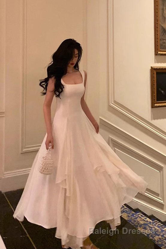 A Line Square Neck Prom Dress, Ankle Length Elegant Prom Gowns
