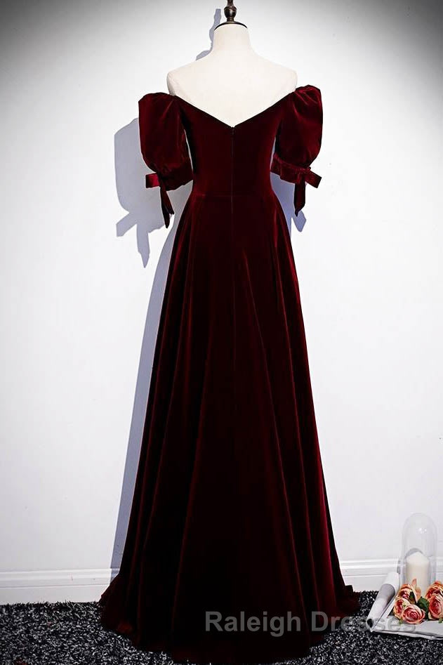 Modest Burgundy Long Prom Dresses with Short Sleeves Vintage Evening Gown Secondary image