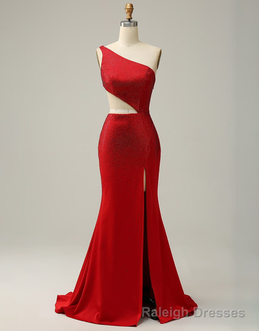 Red Mermaid One Shoulder Long Glitter Prom Dress With Split Main image
